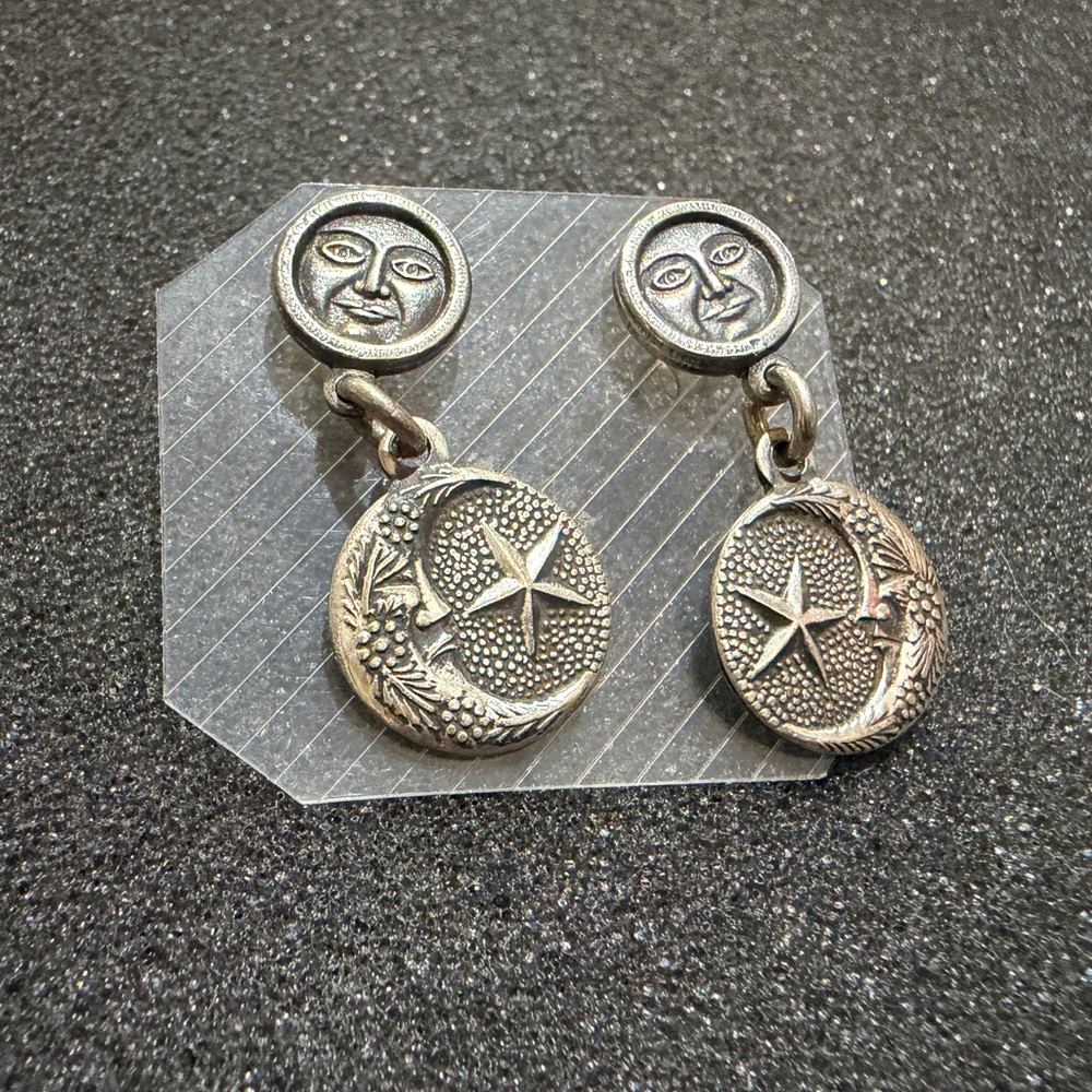 Vintage Sterling Silver Crescent Moon and Star Dangle Earrings - Picture 6 of 7